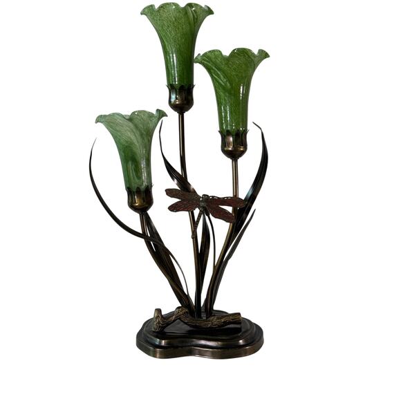 Vintage Dale Tiffany 3-Light Lily Lamp w/ Dragonfly - Picture 6 of 9